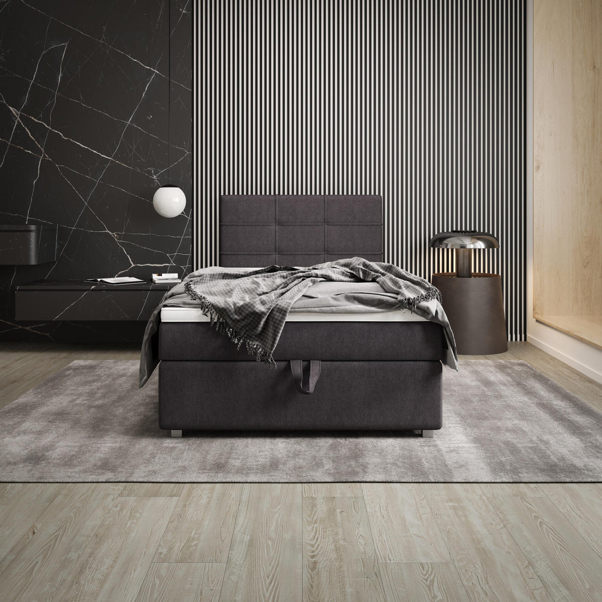 BOXBETT FADO 1 100x200, mit Matratze H3 und Topper, Cosmic 97 - Grau, Holz/Kunststoff (100/200cm) - Bedante