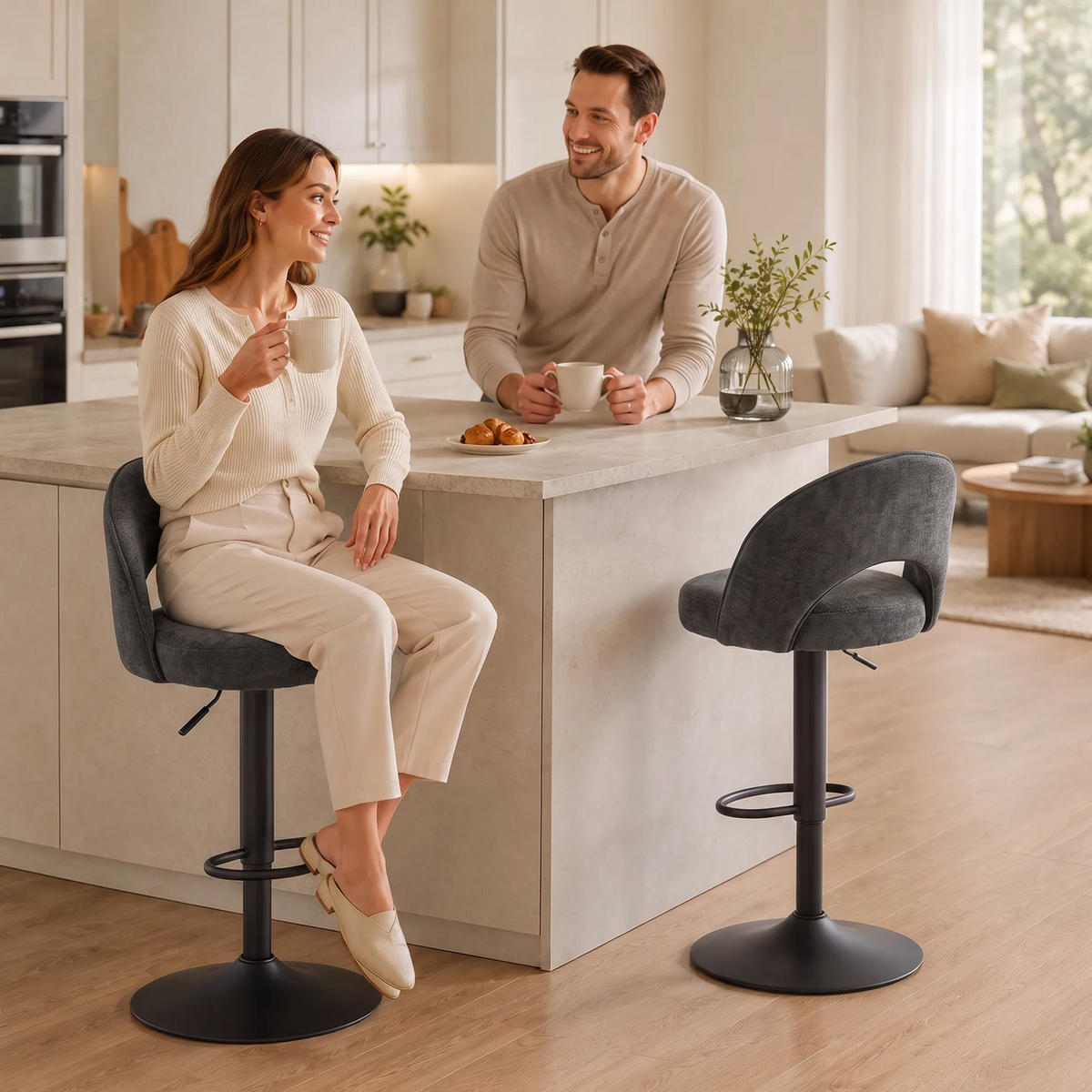 BARHOCKER 2er-Set Dunkelgrau 49.5/48.0/110.0 cm - Dunkelgrau, Textil (48/110/49.5cm)