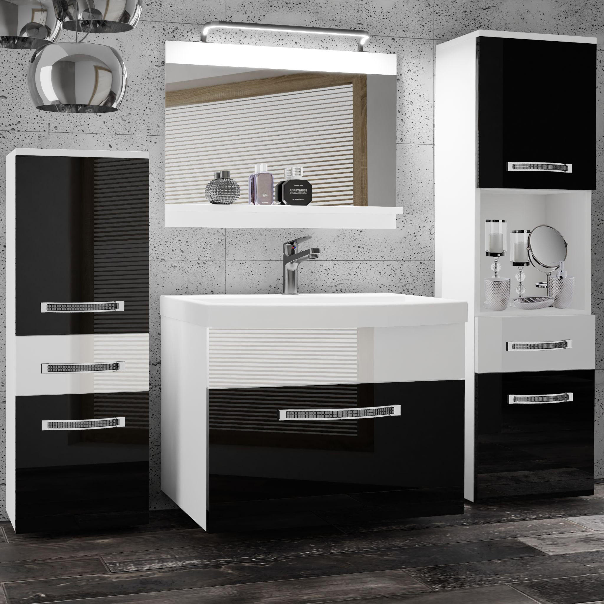 BADMÖBEL Badezimmer Schwarz Weiss Glänzend - Schwarz/Weiß, Holz (140/113/40cm) - B BELINI GROUP