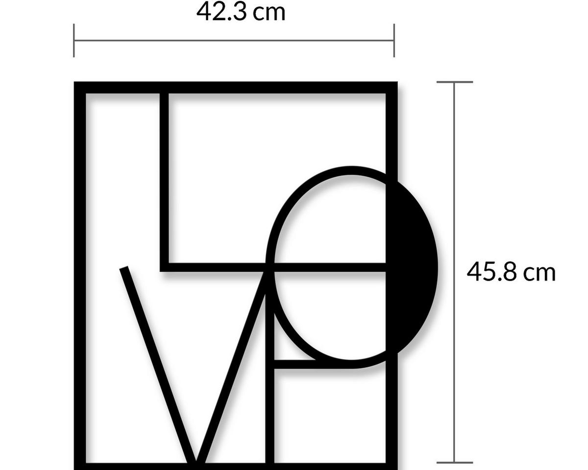 WANDDEKORATION Metal Nr.5 Love 46/42.5/1.5 cm - Schwarz, Metall (42.5/46/1.5cm) - Decortie