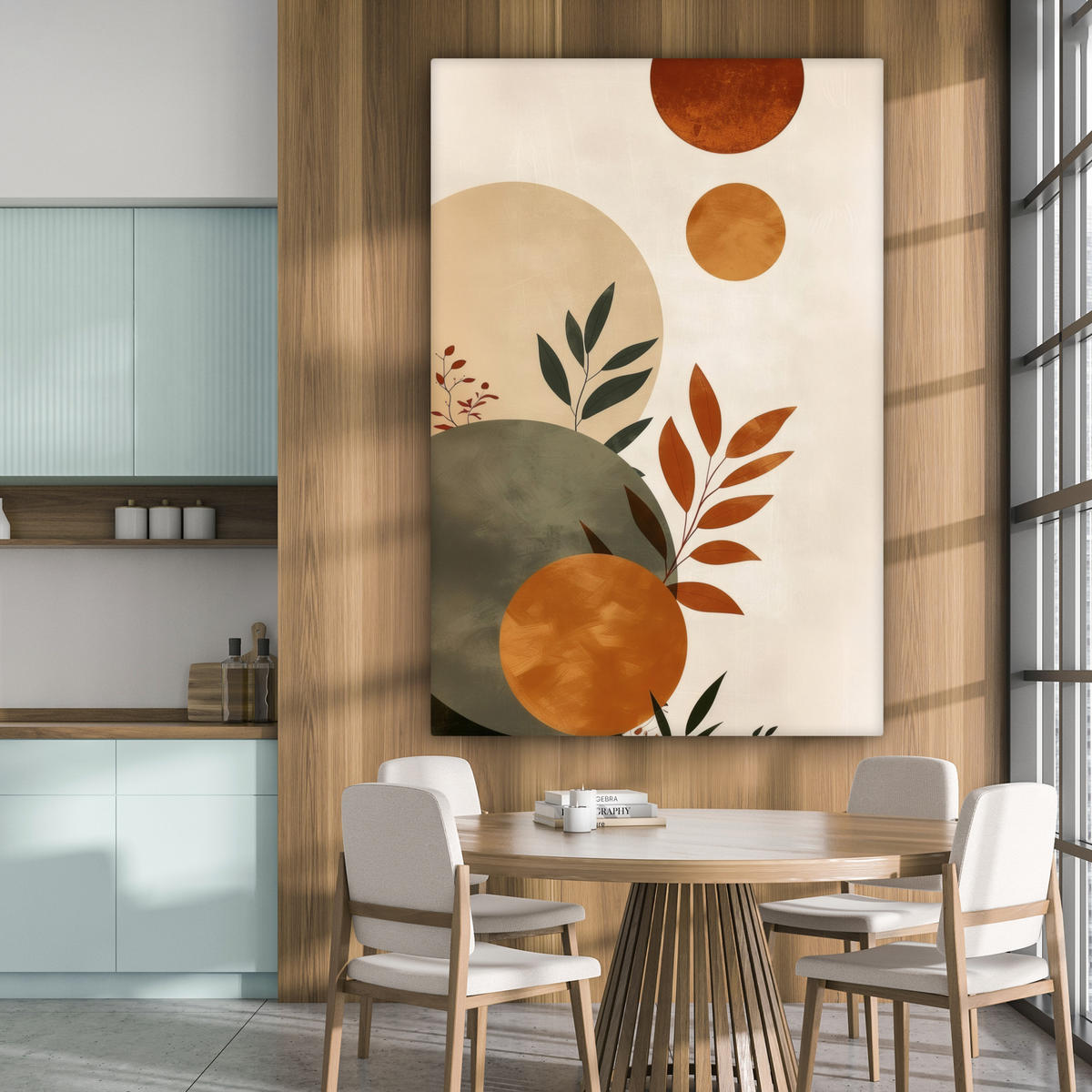 LEINWANDBILD Formen - Rund - Blätter - Beige 90x140 cm - Rostfarben, Textil (90/140cm) - MuchoWow