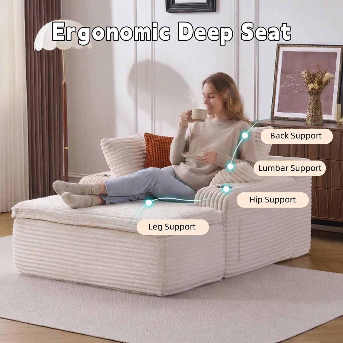 KLAPPSOFA mit 2-in-1-Funktionskissen, Cordstoff - Beige - Beige, Textil (113/63/164cm) - KOMHTOM