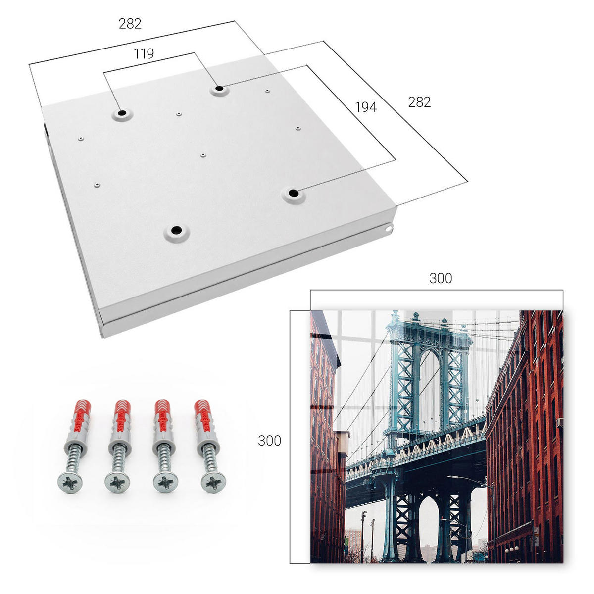 SCHLÜSSELBOX Weiß 30x30 cm – Türöffnung nach rechts - Stadtbrücke - Rot, Metall (30/30/5cm) - TULUP