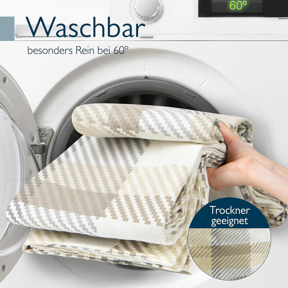 BETTWÄSCHE Mira 135x200cm + Kissenbezug 80x80cm Beige Biber - Beige, Textil (135/200cm) - Beautissu 