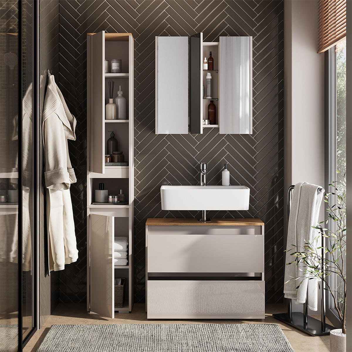 KOUPELNOVÝ NÁBYTEK Majest Kašmír/Řemeselné - kašmírová/světle šedá, kompozitní dřevo (80.1/62/30.1cm) - Vicco