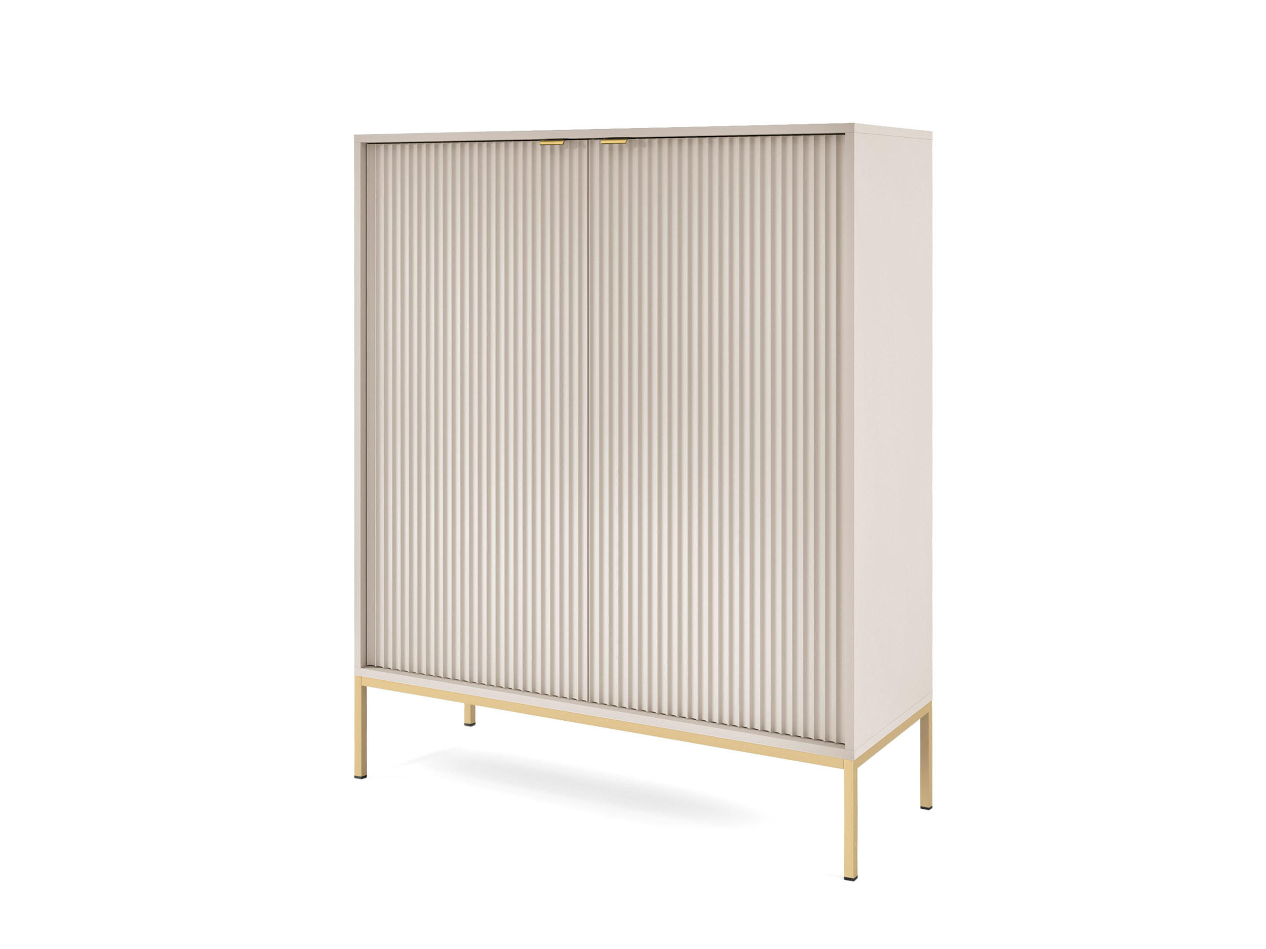 MODERNE Geriffelte Hochkommode KIOTO KW2D (Kaschmir, Gold Gestell, Soft-Close Türen) - Kaschmir/Goldfarben, Holz/Holzwerkstoff (104/125/39cm) - Ravio