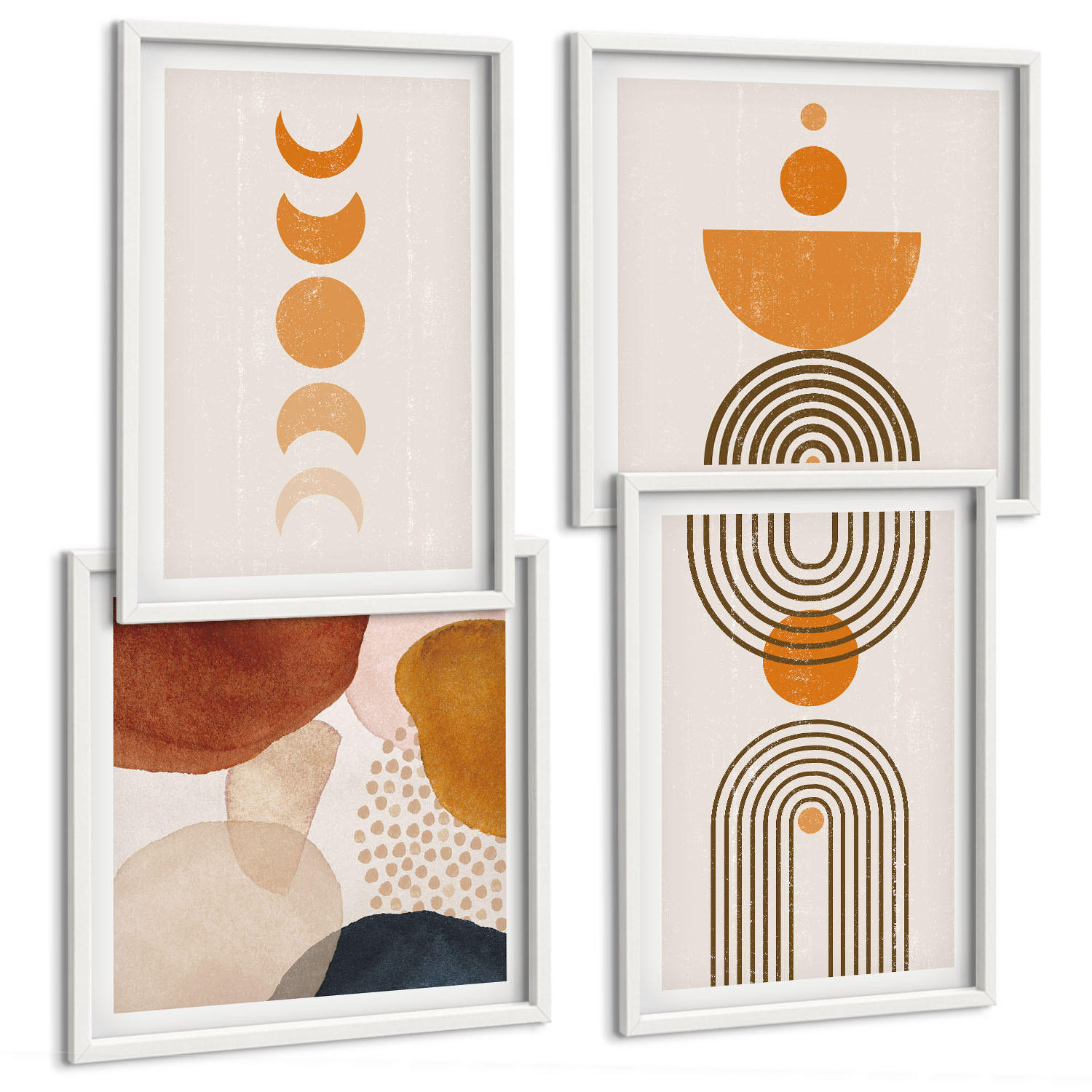 BILDER SET 4er Set - 50x50 cm & 40x60 cm Weißer Rahmen - Boho-minimalistische Dekorationen - Weiß, Kunststoff (50/50cm) - TULUP