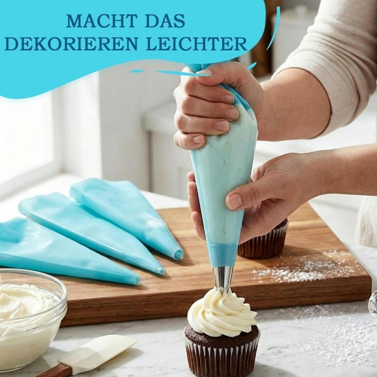 SPRITZBEUTEL 3-teiliges Set Silikon 30cm - Türkis, Kunststoff (10/1/30.4cm)