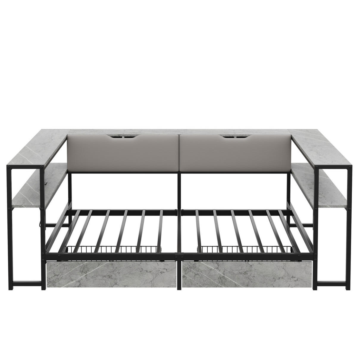 POLSTERBETT 90/200 cm mit USB- und Type-C-Anschluss, 2 Schubladen, 6 Staufächern und Lattenrost, Grau - Grau, Holzwerkstoff (90/200cm) - Redom