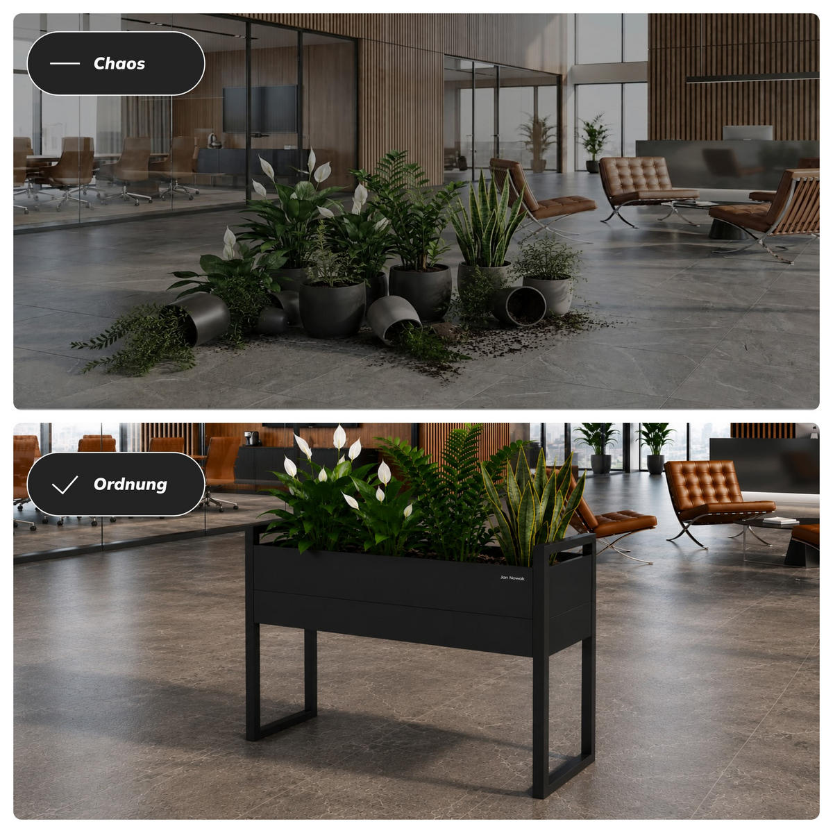 BLUMENKASTEN MARGARET H 100x100x38 cm - Schwarz, Metall (100/100/38cm) - Jan Nowak