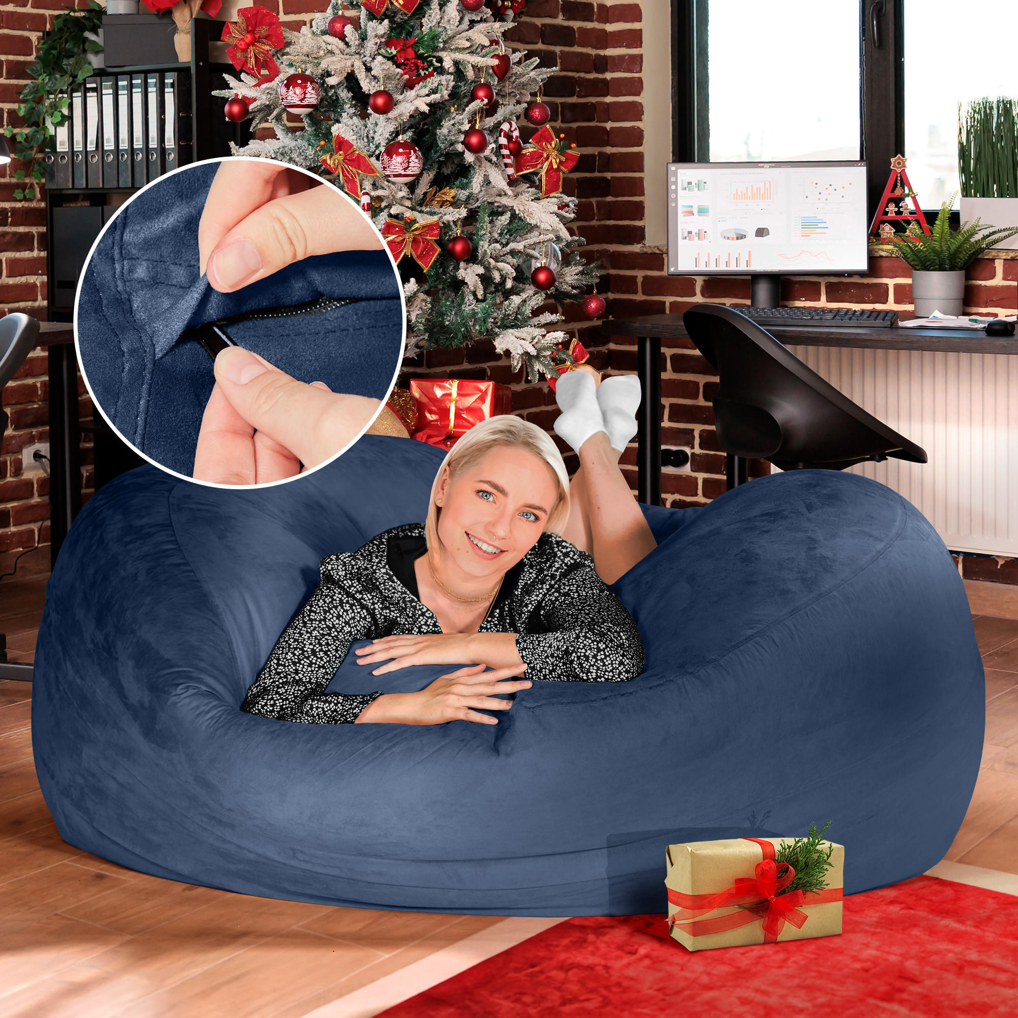 RIESEN-SITZSACK XXL JUMBO Velours 5ft - Dunkelblau, Textil (150/120/150cm) - Green Bean