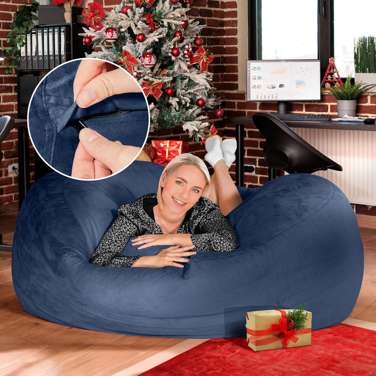 RIESEN-SITZSACK XXL JUMBO Velours 5ft - Dunkelblau, Textil (150/120/150cm) - Green Bean