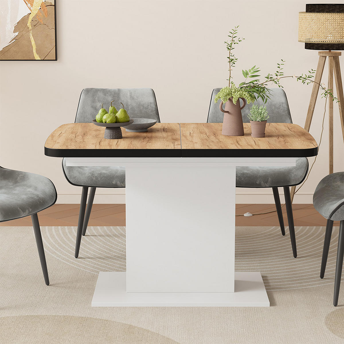 ROZKLÁDACÍ JÍDELNÍ STŮL Fenaro Černá/zlatý dub/bílá - medově dubová, kompozitní dřevo (80/120/77.3cm) - Vicco