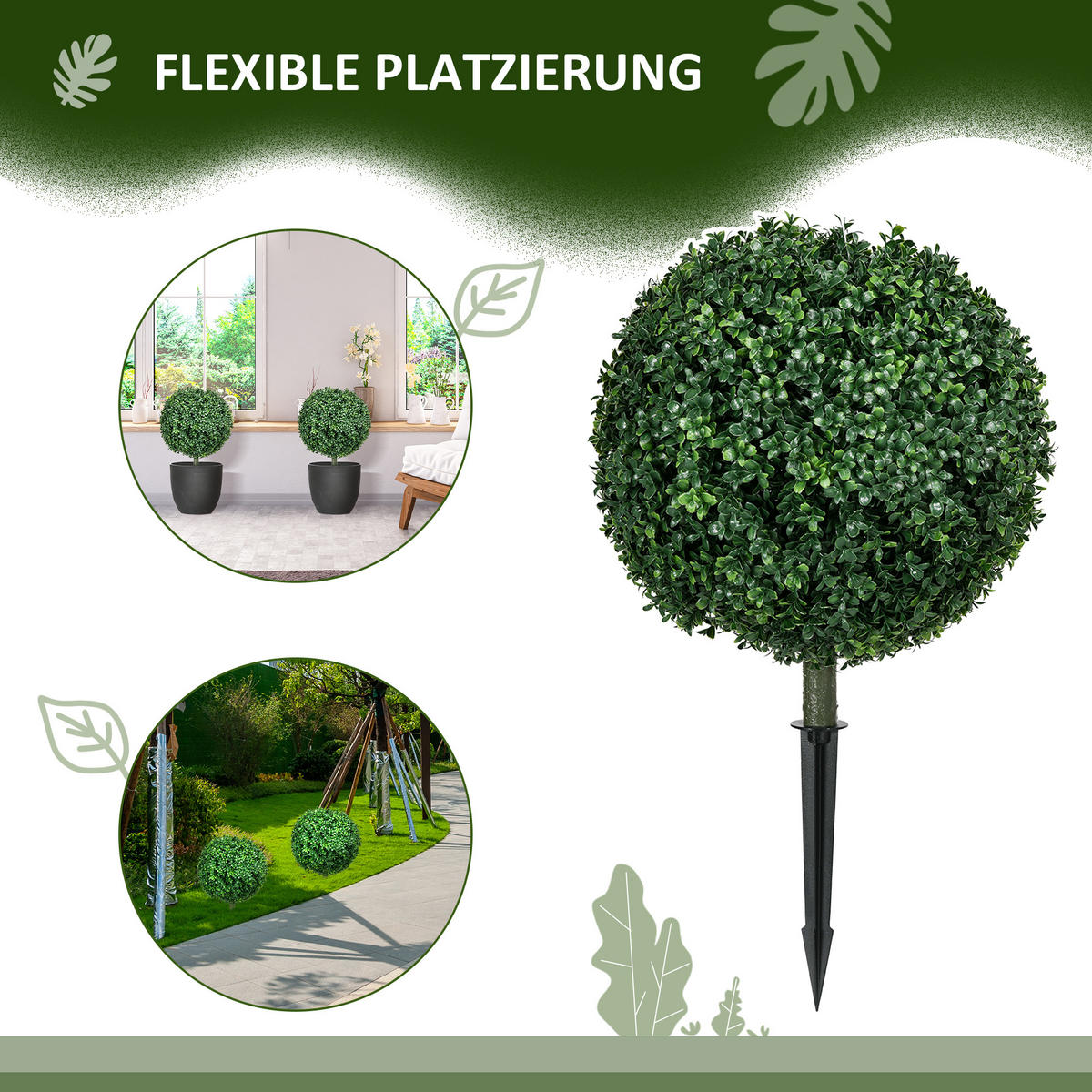 KÜNSTLICHER BUCHSBAUM 2er-Set, groß 70 cm, UV-Schutz - Grün, Kunststoff (70cm) - HOMCOM