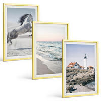 BILDER SET 3er Set - 40x60 cm Goldrahmen - Pferde, Strand, Leuchtturm, Wellen - Goldfarben, Kunststoff (40/60cm) - TULUP