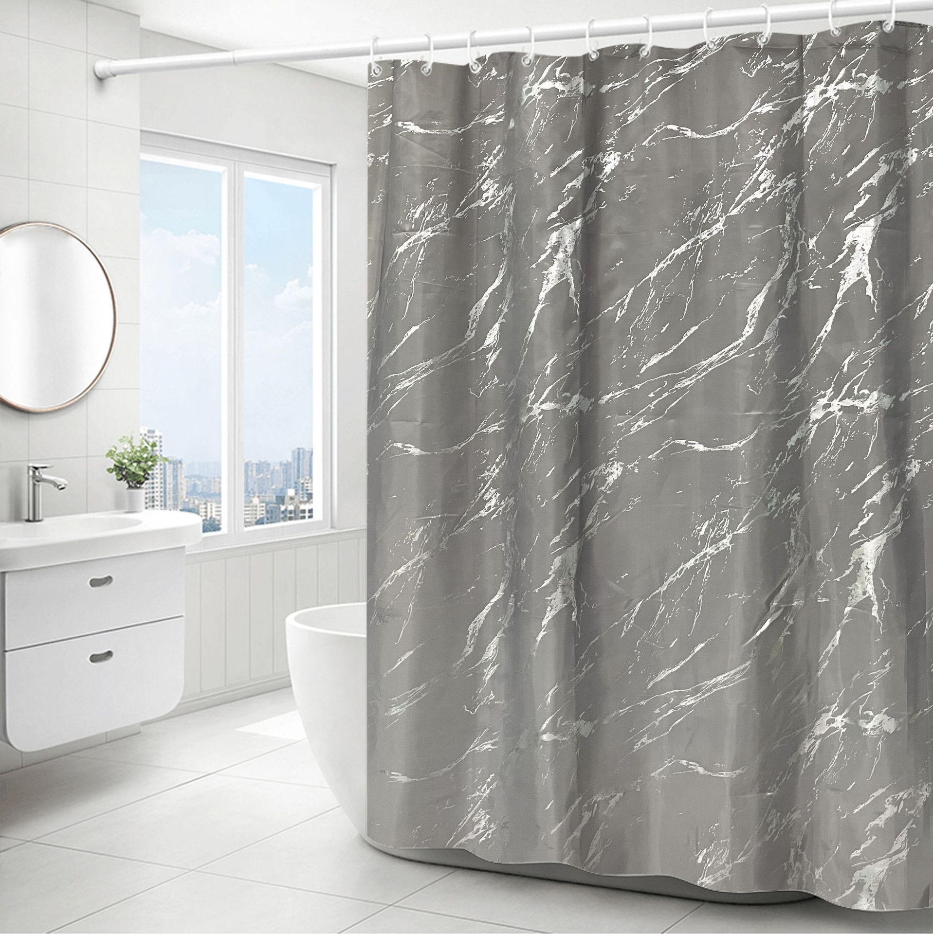 DUSCHVORHANG Marmor Muster Grau Luxus schlicht leicht Badezimmer - Grau, Textil (180/180cm) - MCBOSON
