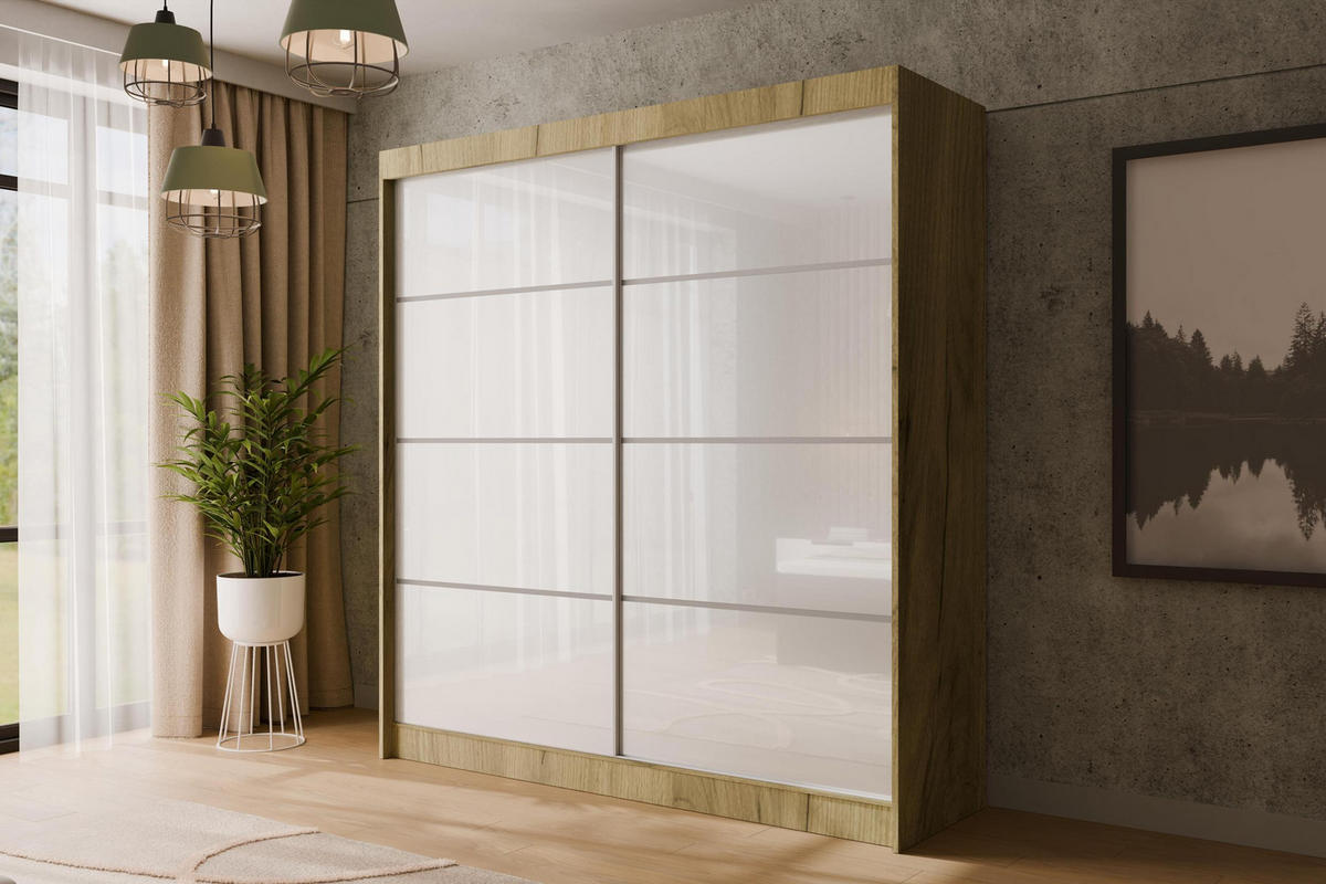 KLEIDERSCHRANK PEKA III - 200 cm - Braun|Weiß - Braun/Weiß, Holzwerkstoff (200/215/61cm) - ALTDECOR