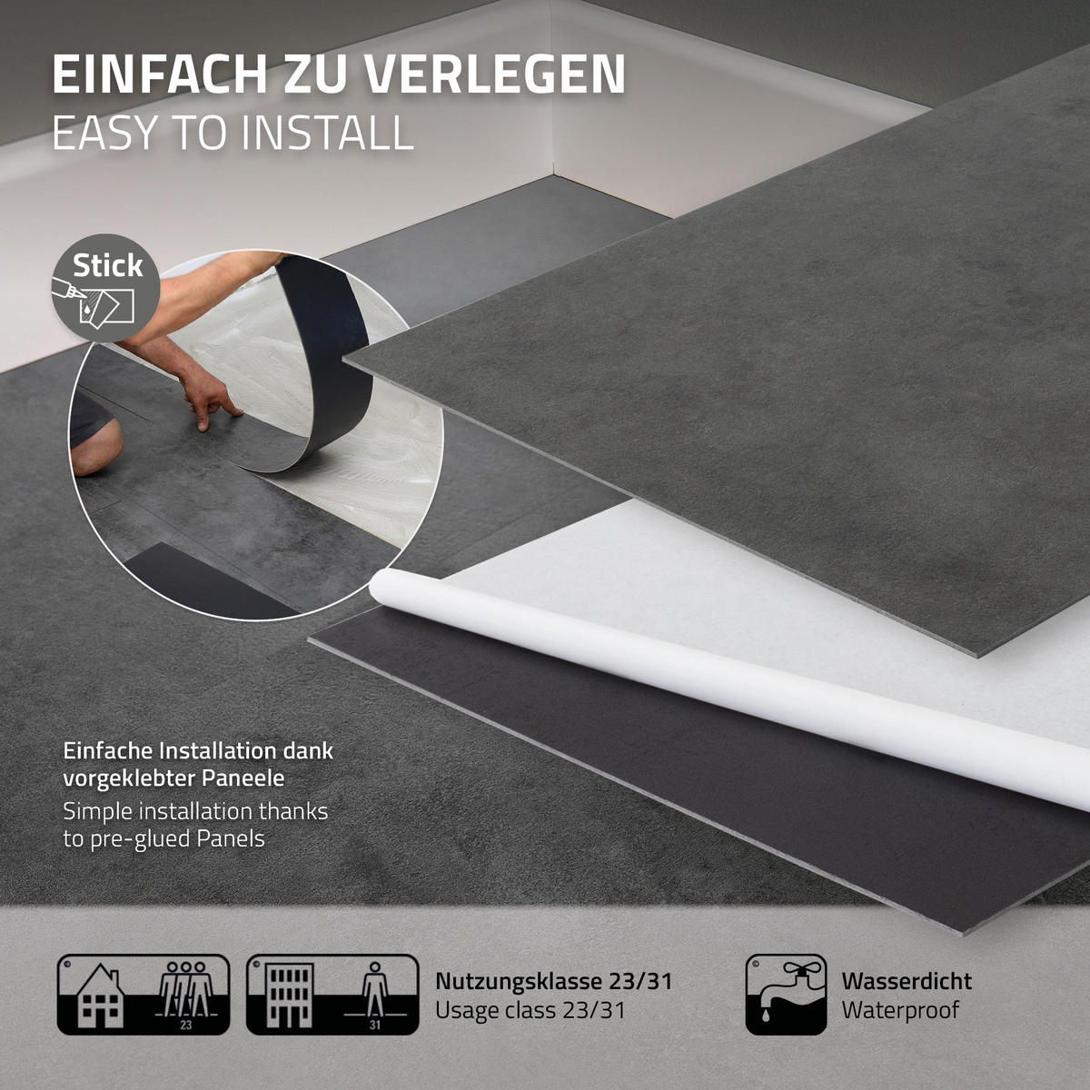 PVC BODENBELAG selbstklebend 6,68m²/36 Dielen Vinylboden Betonoptik Grau Zement Dunkel - Dunkelgrau, Kunststoff (61/30.5/0.2cm) - ML-DESIGN
