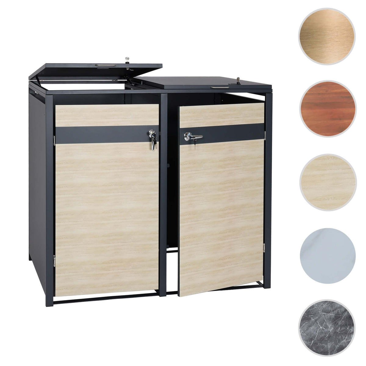 MÜLLTONNENBOX 2er 117x132x80cm Anthrazit Buche-Holzoptik Hellbraun - Hellbraun, Metall (132/117/80cm) - PROREGAL