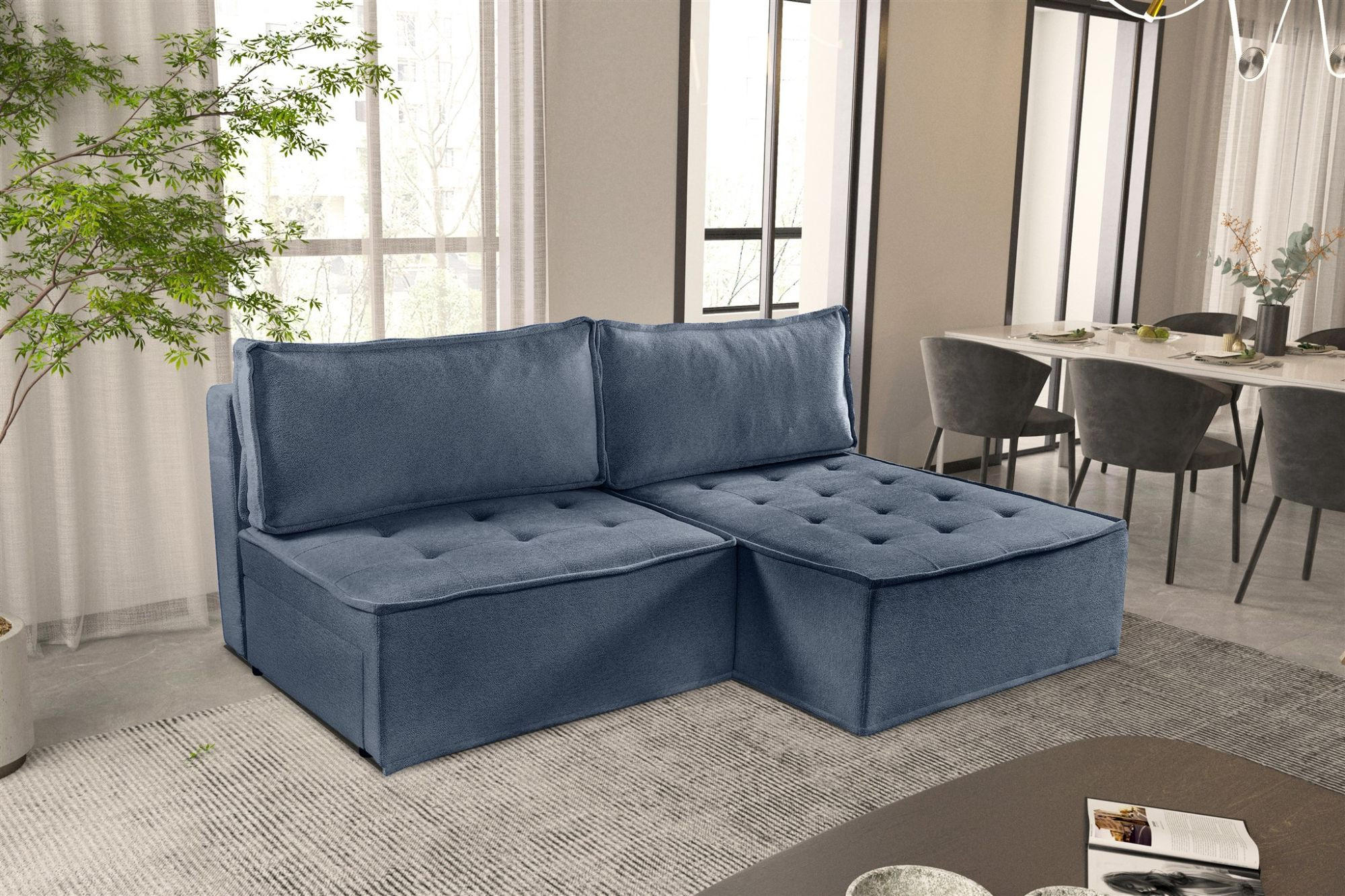 ECKSOFA Schlafsofa Amalia In Raven - Blau, Holzwerkstoff/Textil (200/140cm) - Fun Möbel