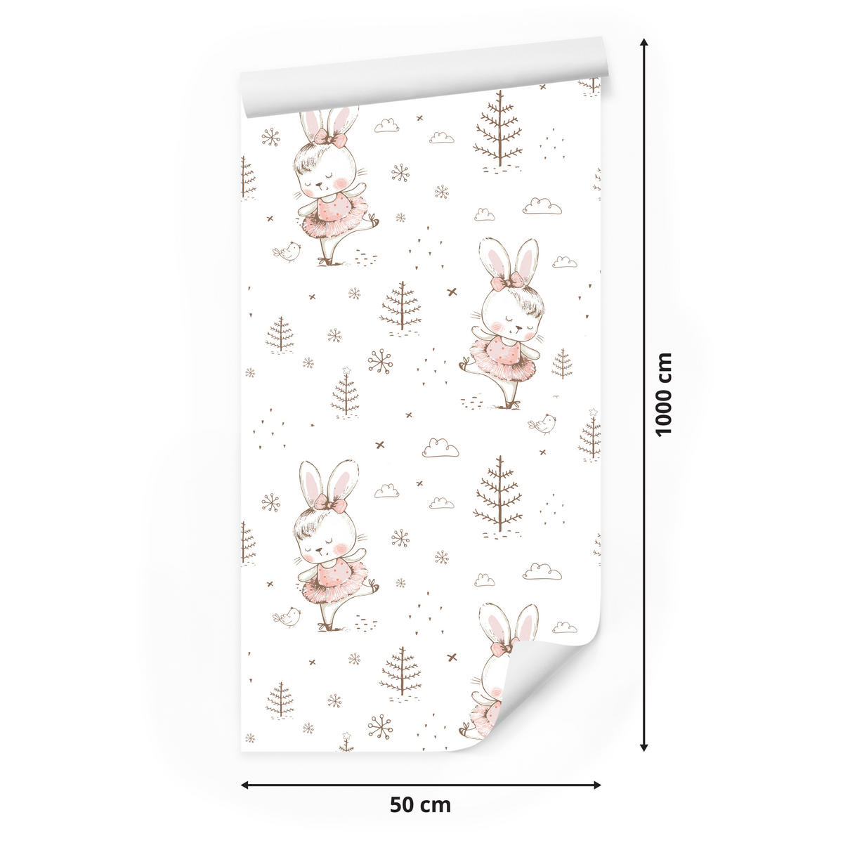 VLIESTAPETE Ballerina-Häschen – Rosa, Grau, Weiß – 50x1000 cm - Rosa/Weiß, Papier (50/1000cm) - Muralo