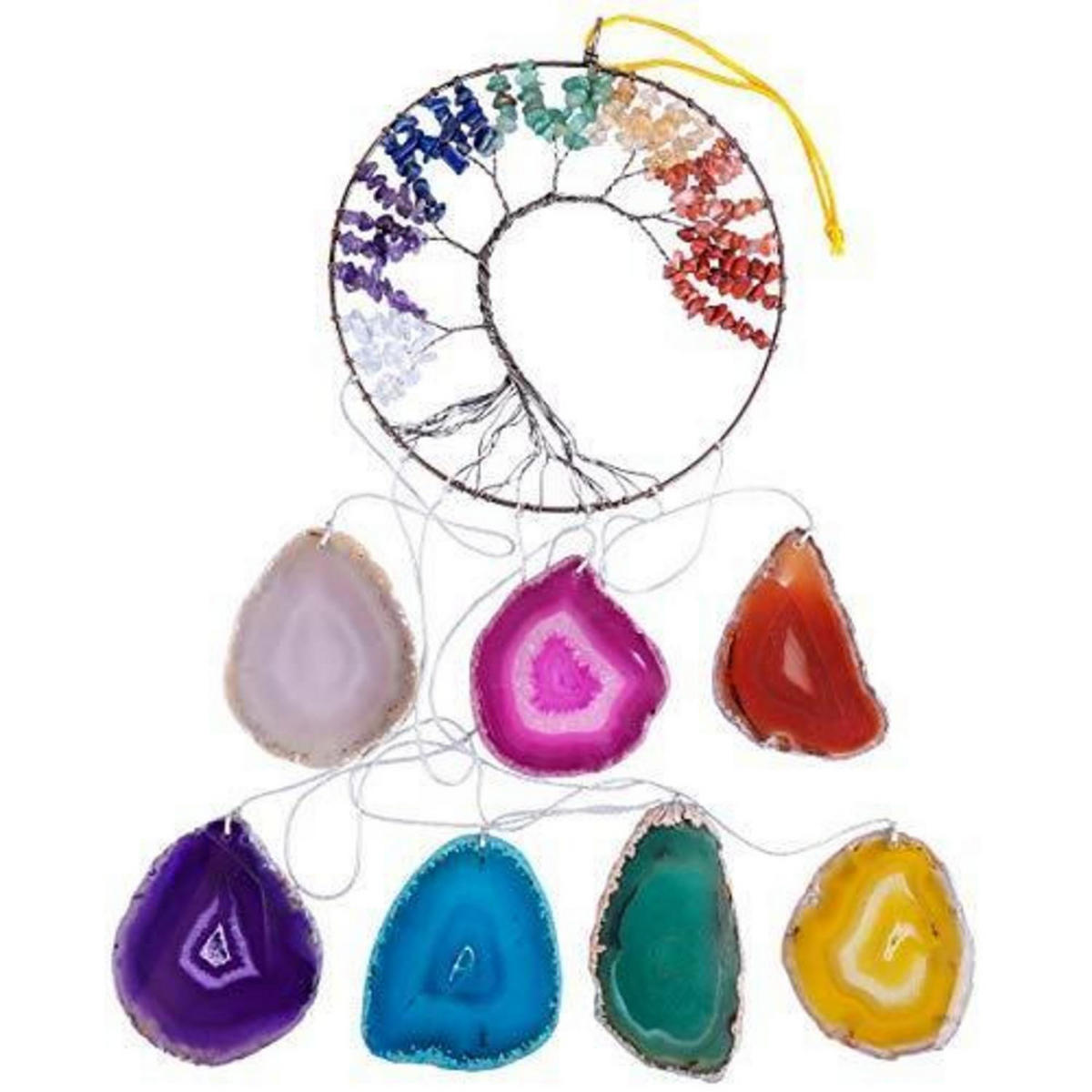 WINDSPIEL Lebensbaum Achat Scheiben 7 Chakren Mehrfarbig 63 cm - Multicolor, Stein (63/15/1cm)
