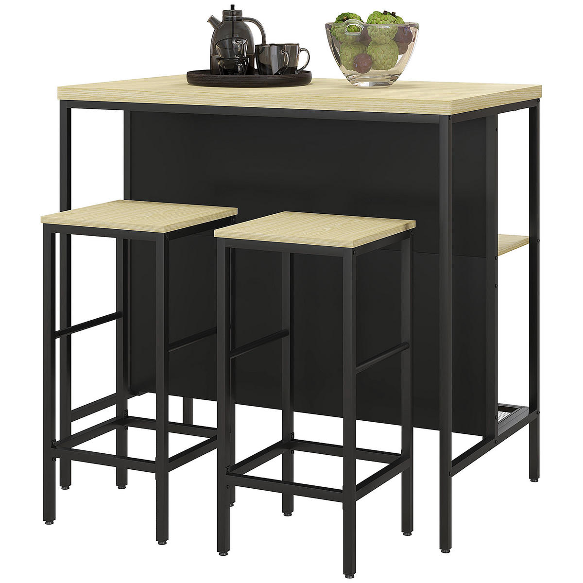 BAR-SET DE-07972 3-tlg. mit 2 Barhockern & Bartisch Eiche - Eichefarben, Metall (60/95/100cm) - ComfortXL
