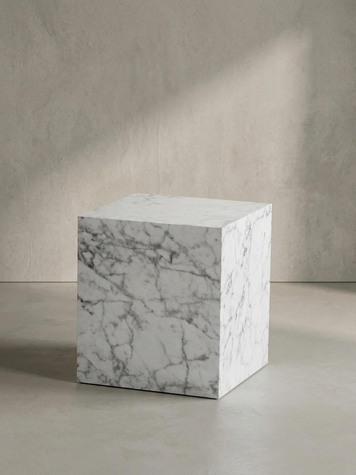 COUCHTISCH MONOBLOC in Hochglanz mit Marmor-Optik, Würfelform, Weiß 40x40x45 cm - Weiß, Holzwerkstoff (40/40/45cm) - KADIMA DESIGN