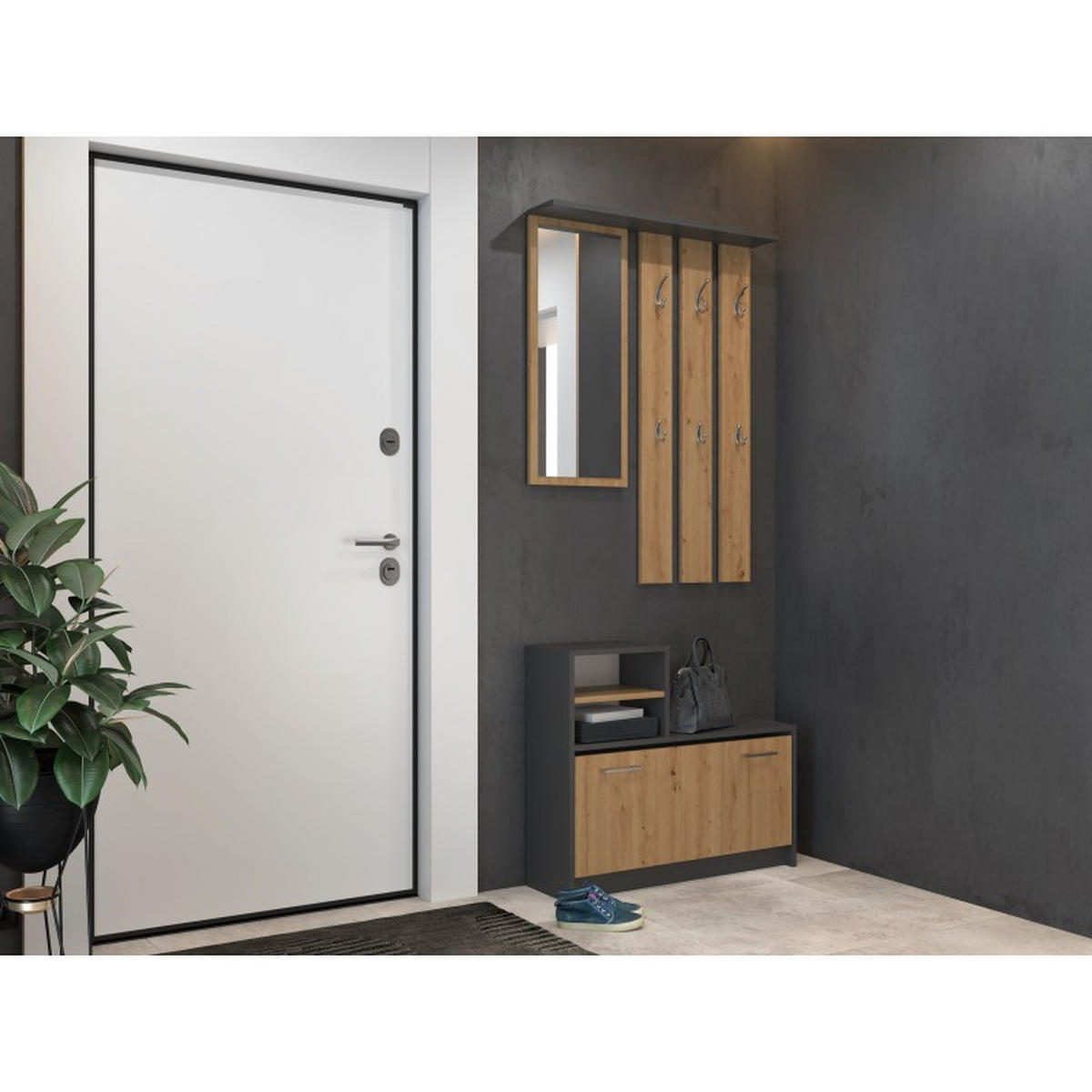 GARDEROBE set de mobilier pentru hol cu oglindă antracit, Artisan 85/180/24 - antracit, compozit lemnos (85/180/24cm) - RAUMHIRSCH FURNITURE