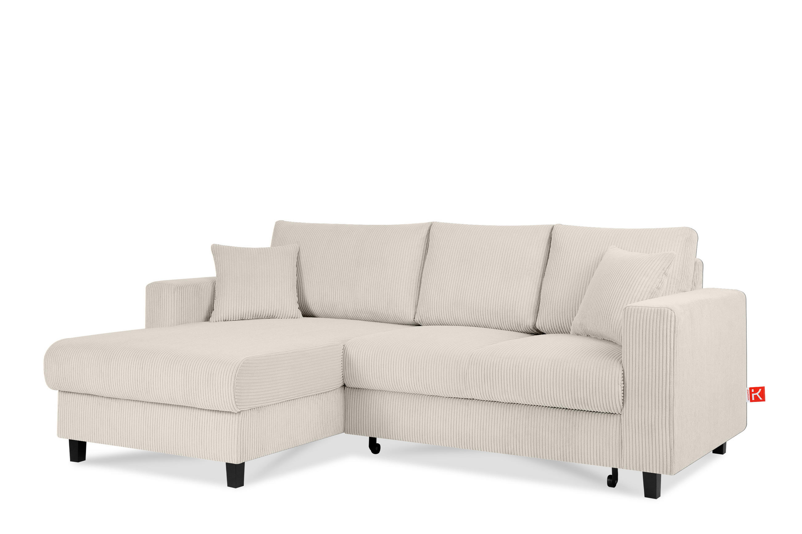 ECKSCHLAFSOFA EGRET Links mit Bettkasten, Cord-Stoff, cremefarben - Creme, Textil (234/90cm) - KONSIMO®