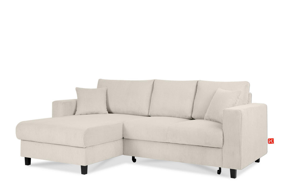 ECKSCHLAFSOFA EGRET Links mit Bettkasten, Cord-Stoff, cremefarben - Creme, Textil (234/90cm) - KONSIMO®