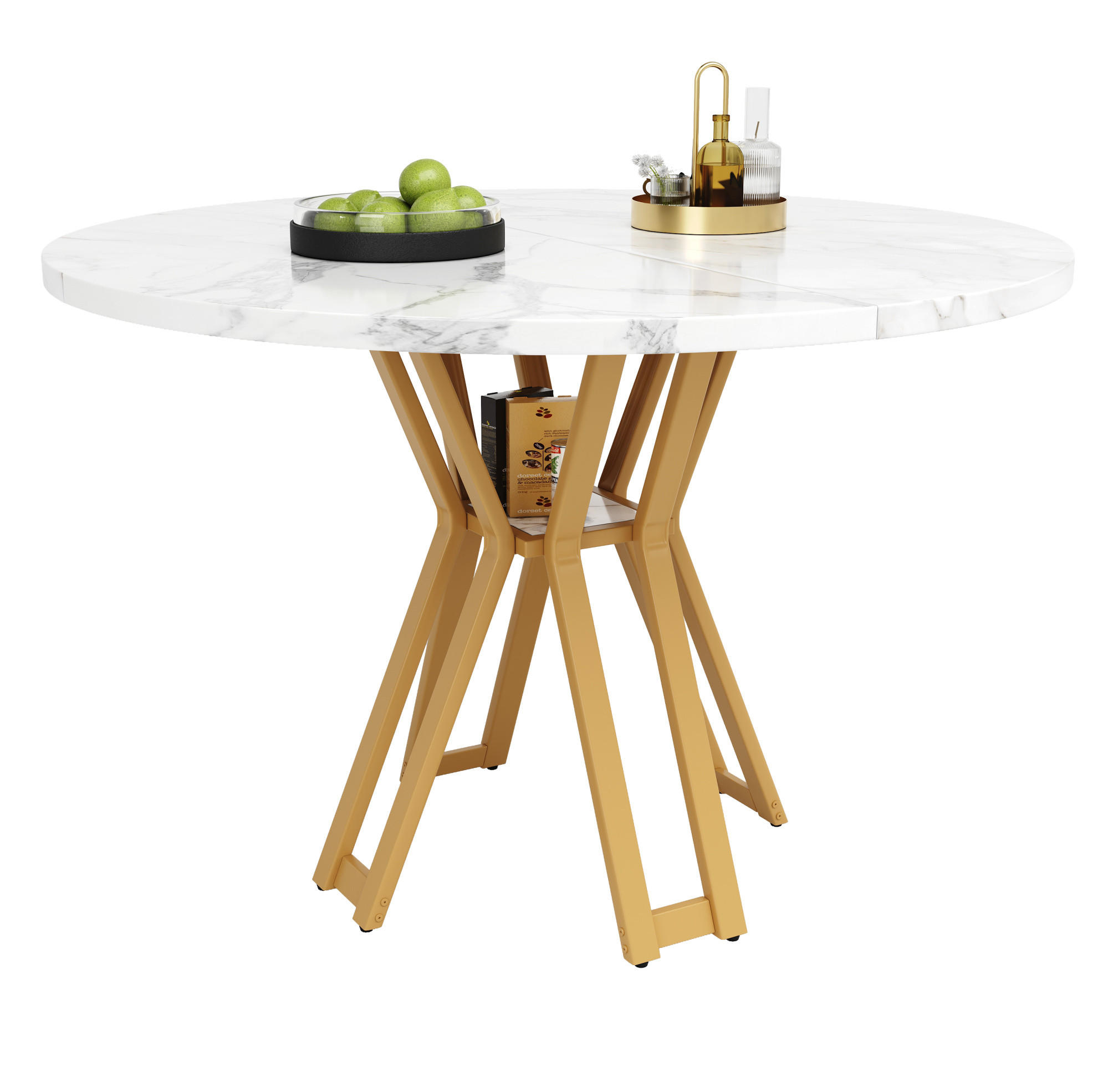 ESSTISCH, MDF in Marmoroptik & Metallgestell, 100/100/76 cm, Gold/Weiß - Goldfarben, Holzwerkstoff (100/100/76cm) - Redom