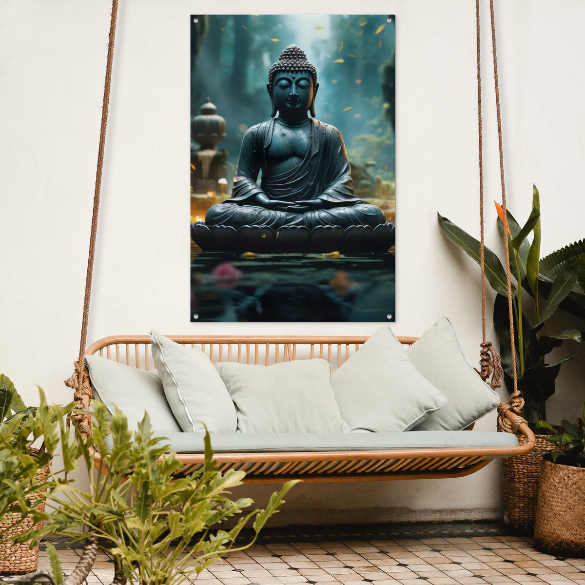 ZAHRADNÍ PLAKÁT Buddha - Socha - Buddha - Zen - Umění - Buddha 80x120 cm - tmavě šedá, plast (80/120/0.2cm) - OnlyWow