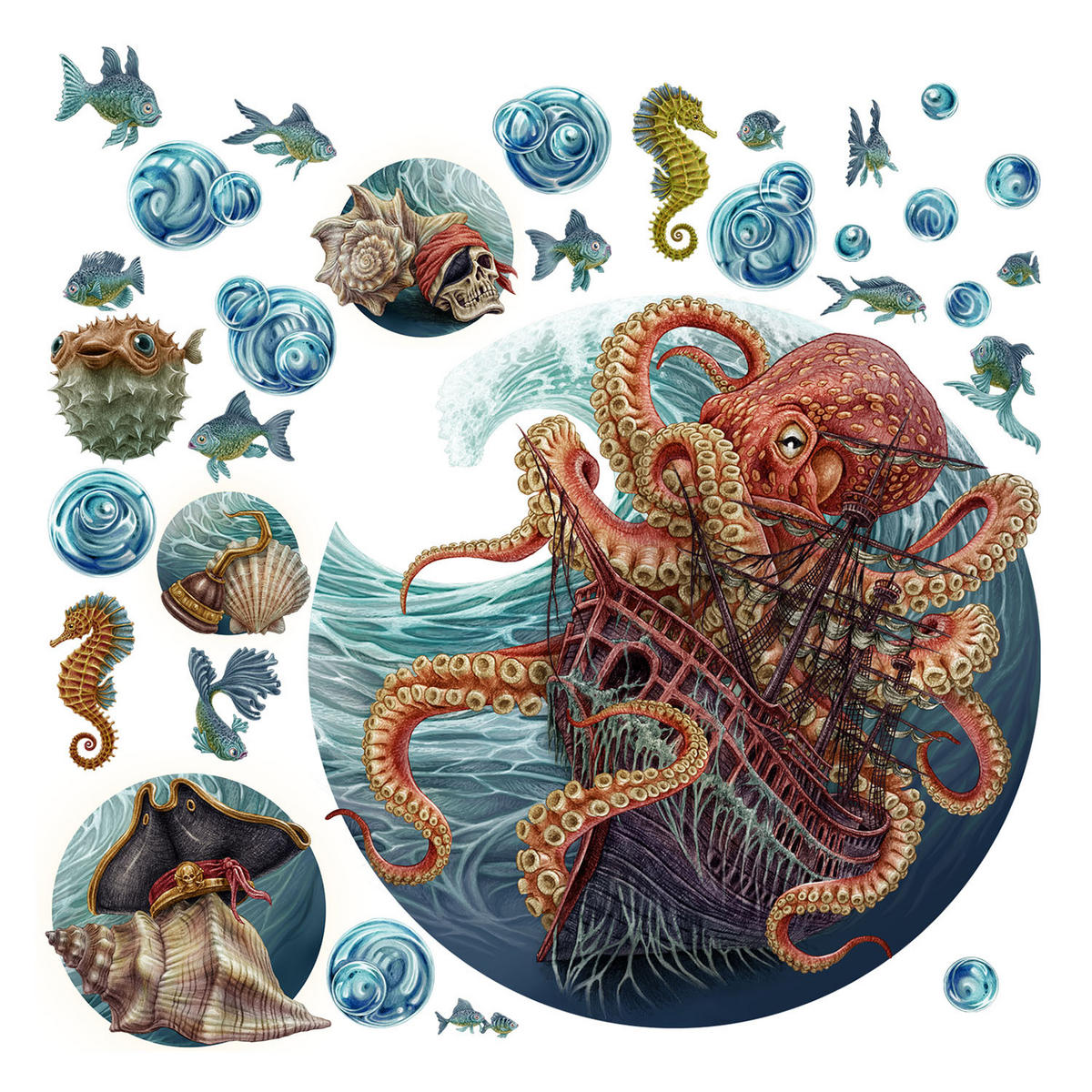 AUFKLEBER 130x156 cm Unterwasserwelt Oktopus - Blau, Kunststoff (130/156/0.1cm) - TULUP