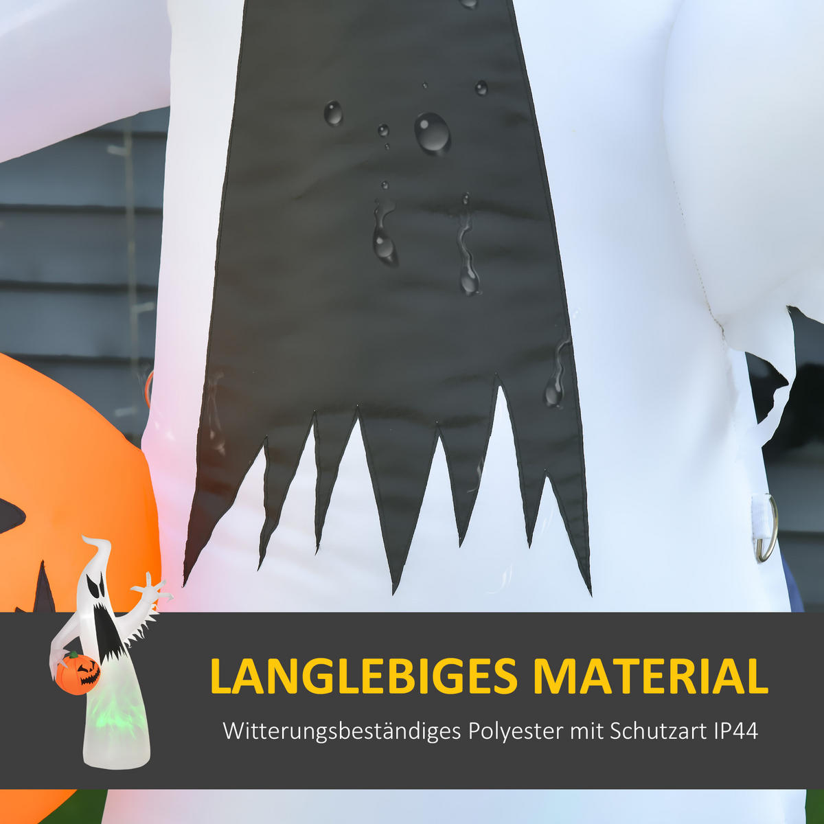 HALLOWEEN AUFBLASBARER GEIST , Weiß, Polyester - Weiß, Kunststoff (65/180/105cm) - HOMCOM