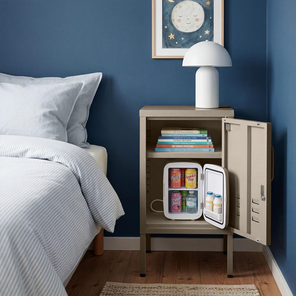 NACHTSCHRANK Baker, Kippschutz, höhenverstellbare Füße, taupe - Taupe, Metall (35/60.5/42.5cm) - tectake
