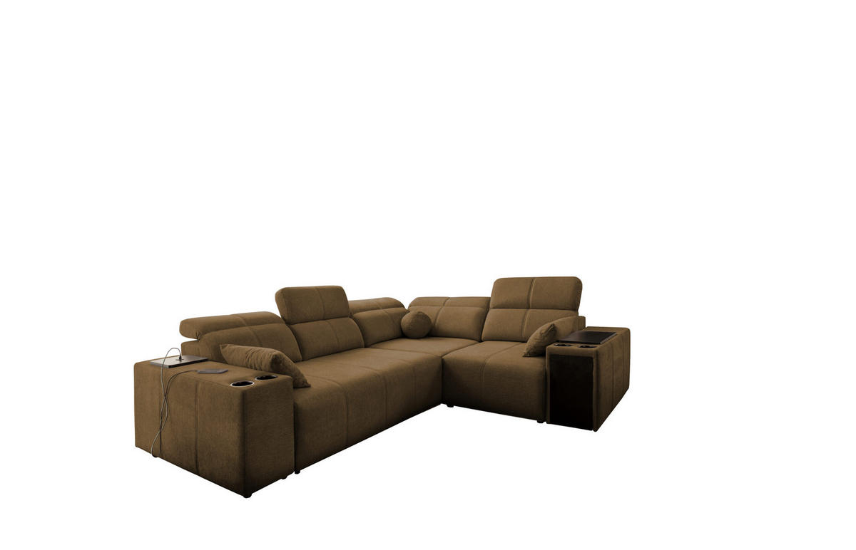 ECKSOFA Mit Schlaffunktion USB Und Verstellbarer Rückenlehne Mindy II Braun Rechts - Braun, Holz/Textil (288/219cm) - Kaiser Möbel