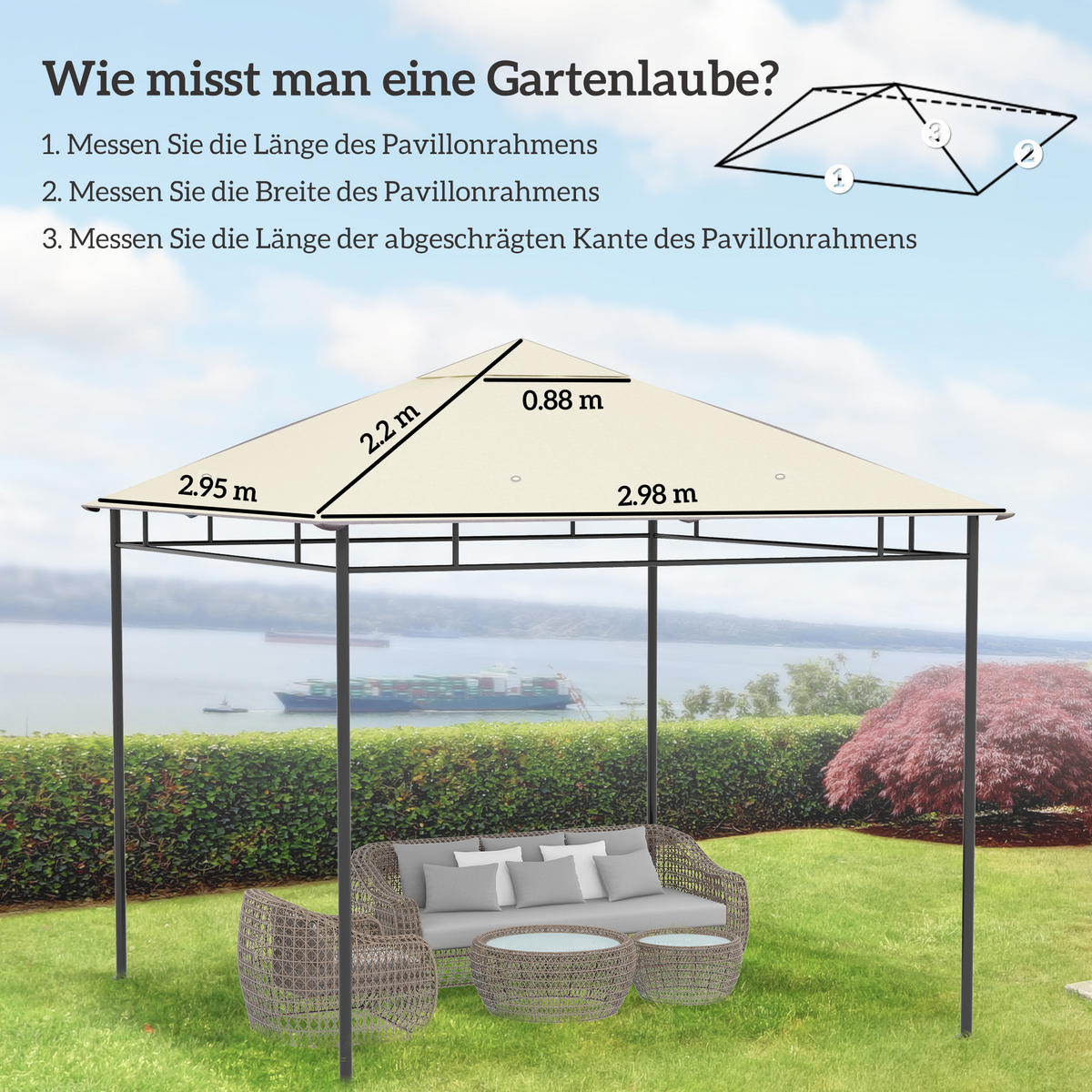 PAVILLON-ERSATZDACH aus Polyester Cremeweiß - Creme, Textil (295/1/298cm) - Outsunny