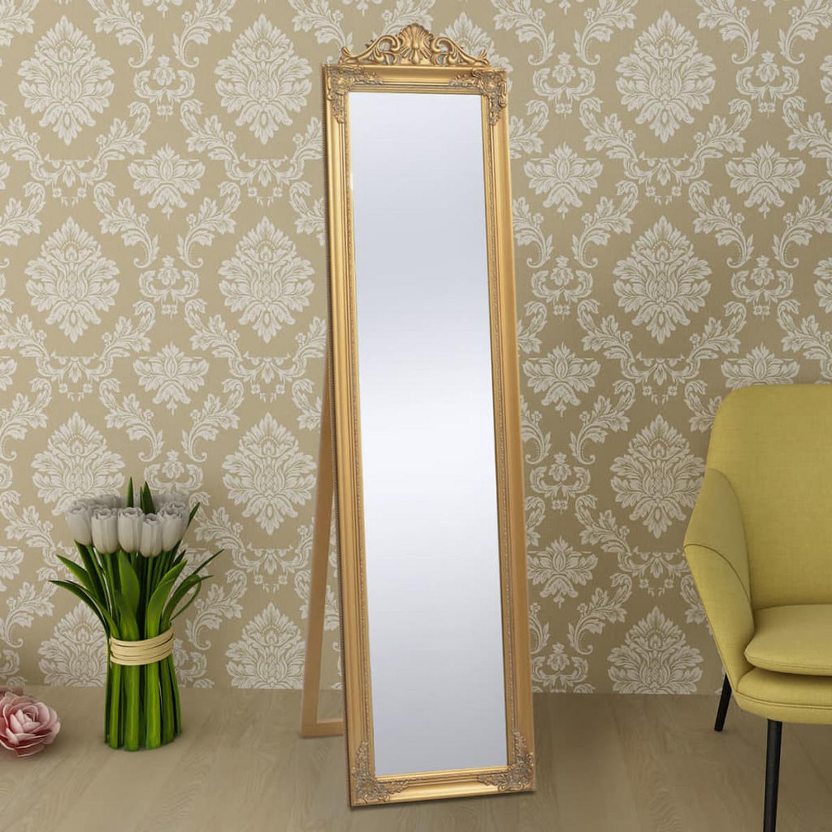 STANDSPIEGEL im Barock-Stil 160x40 cm Golden - Goldfarben, Holz (40/160/1cm) - furnicato
