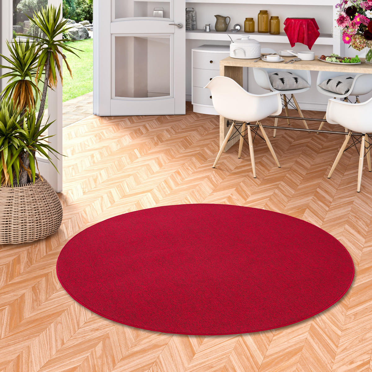 FEINSCHLINGEN VELOUR TEPPICH STRONG RUND - Rot, Textil (200/200cm) - Snapstyle