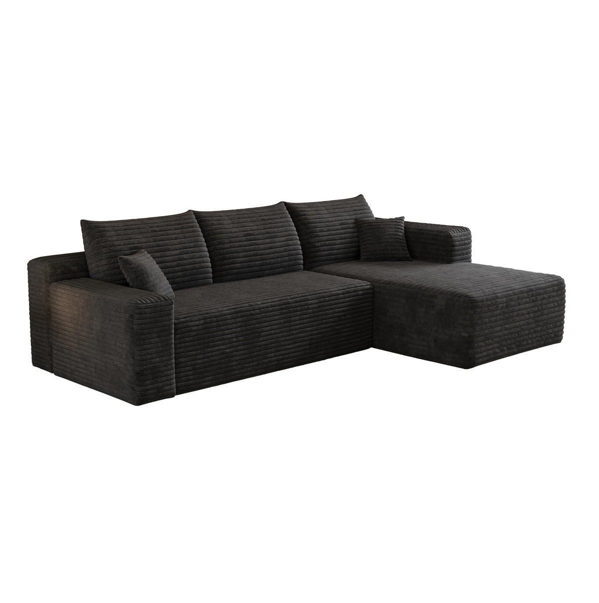ECKSOFA 241/151/58 cm schwarz aus Stoff ohne Montage mit Chaise - Schwarz, Textil (151/241cm) - OKWISH