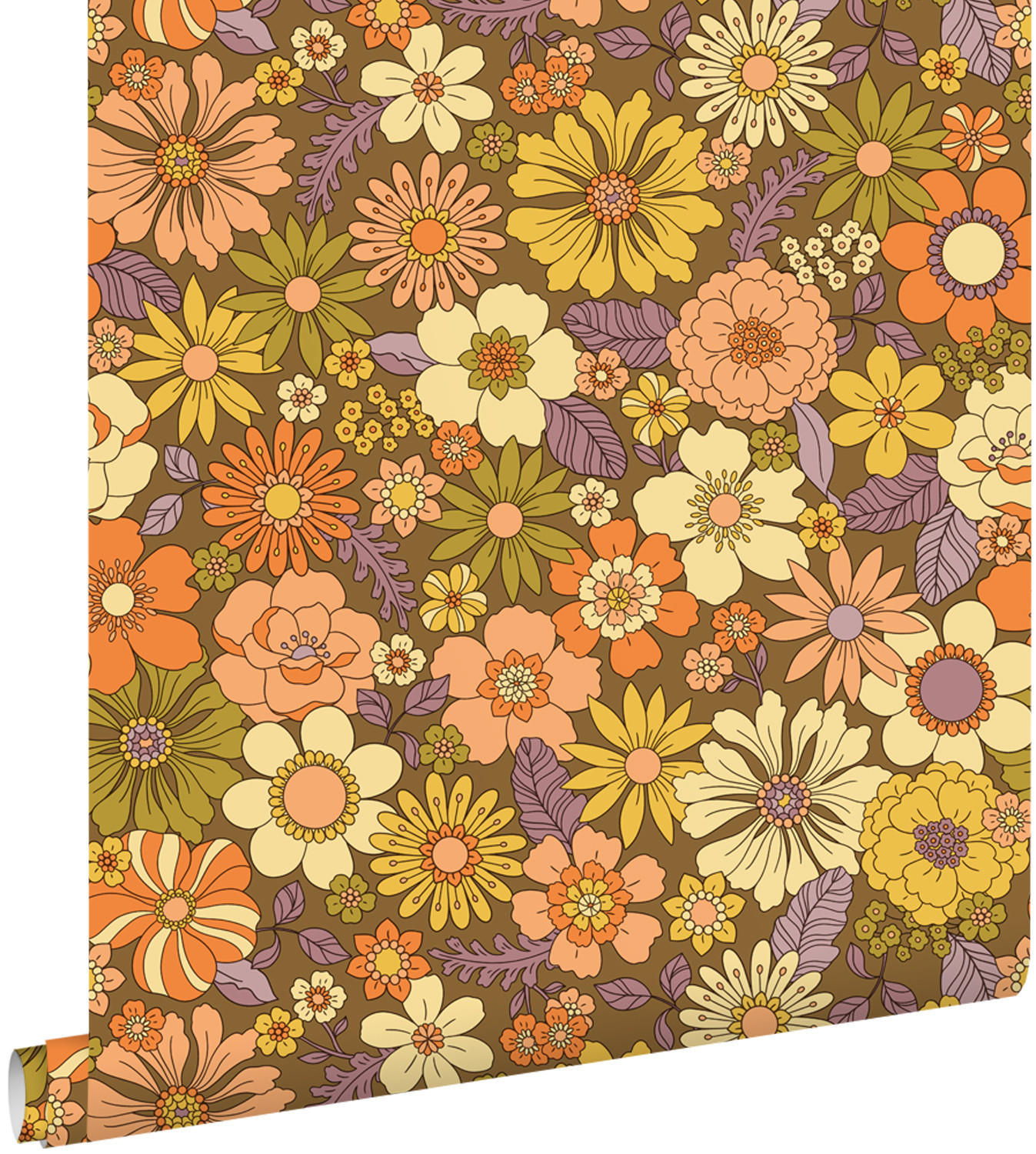 TAPETE Retro Blumen 50 x 900 cm - Orange, Papier (50/900cm) - ESTAhome