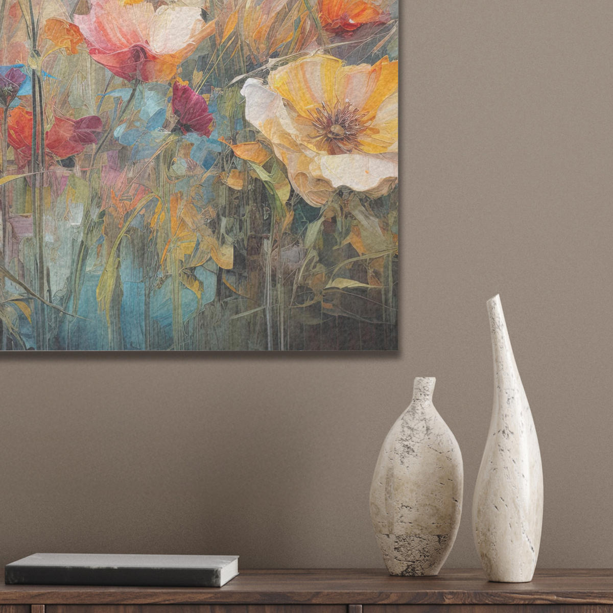 AKUSTIKBILD Blumen - Aquarell - Kunst - Botanisch - Natur Wandbilder 60x60 cm - Orange, Kunststoff (60/60/0.9cm) - MuchoWow