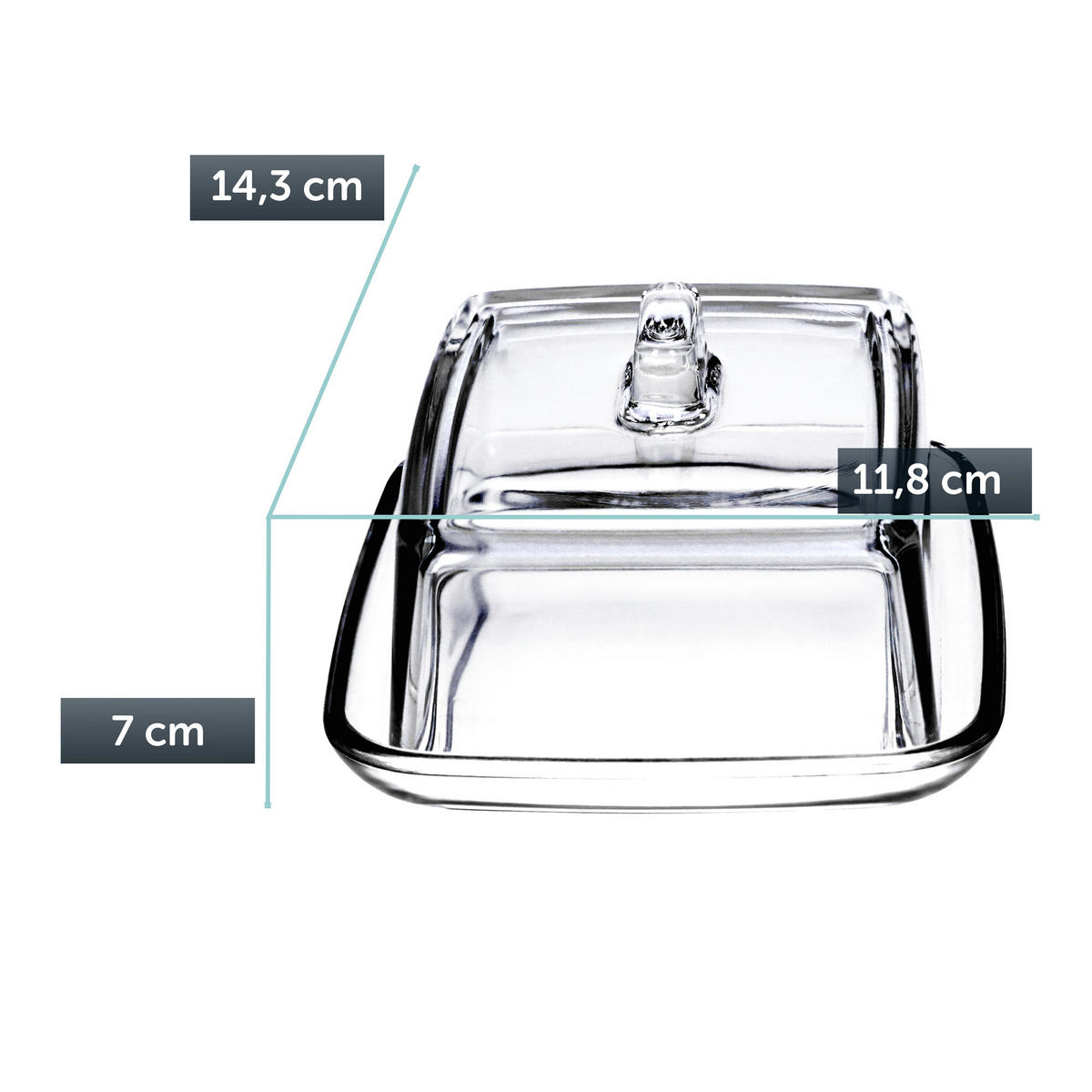 BUTTERDOSE aus Glas mit Deckel, 14 x 12 cm - Transparent, Glas (12/7/14cm) - KADAX