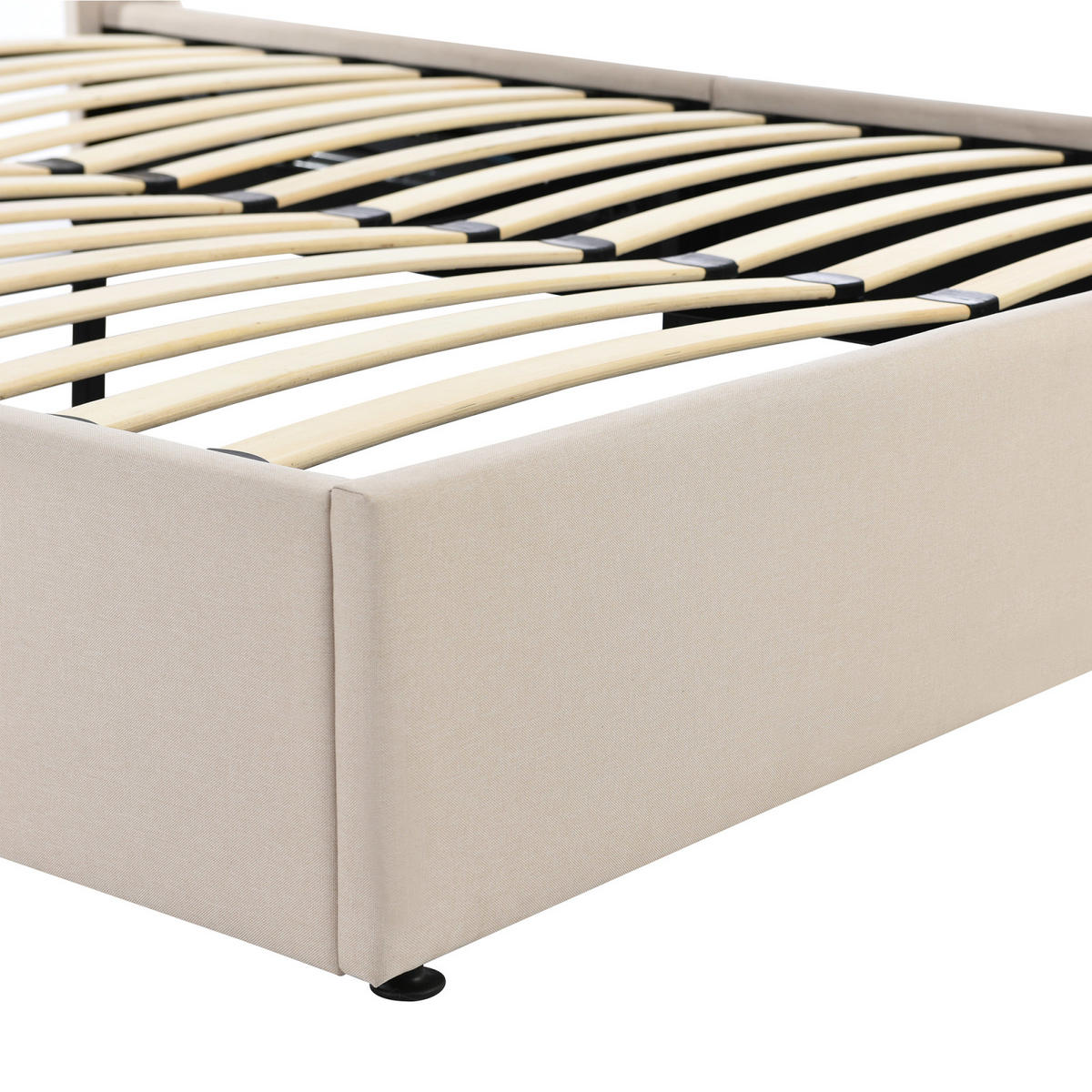 POLSTERBETT 160x200 cm, Beige, Hydraulisches Doppelbett - Beige, Textil/Metall (160/200cm)