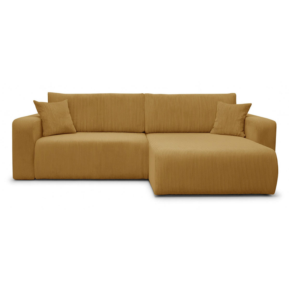 ECKSOFA mit Schlaffunktion Nellio L-Form universal mit Bettkasten Senfgelb Cord - Currygelb/Schwarz, Kunststoff/Textil (245/145cm) - Homebook