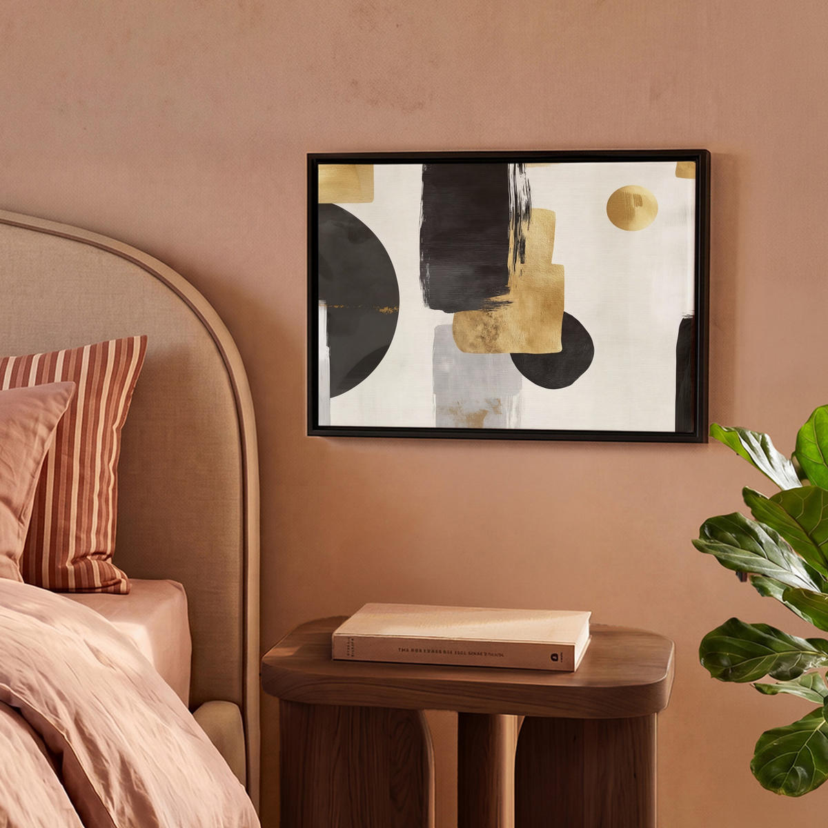 LEINWAND Bilder mit Rahmen - Gold - Rechtecke - Kreise - Abstrakt - 40x30 - Weiß, Textil (40/30cm) - MuchoWow