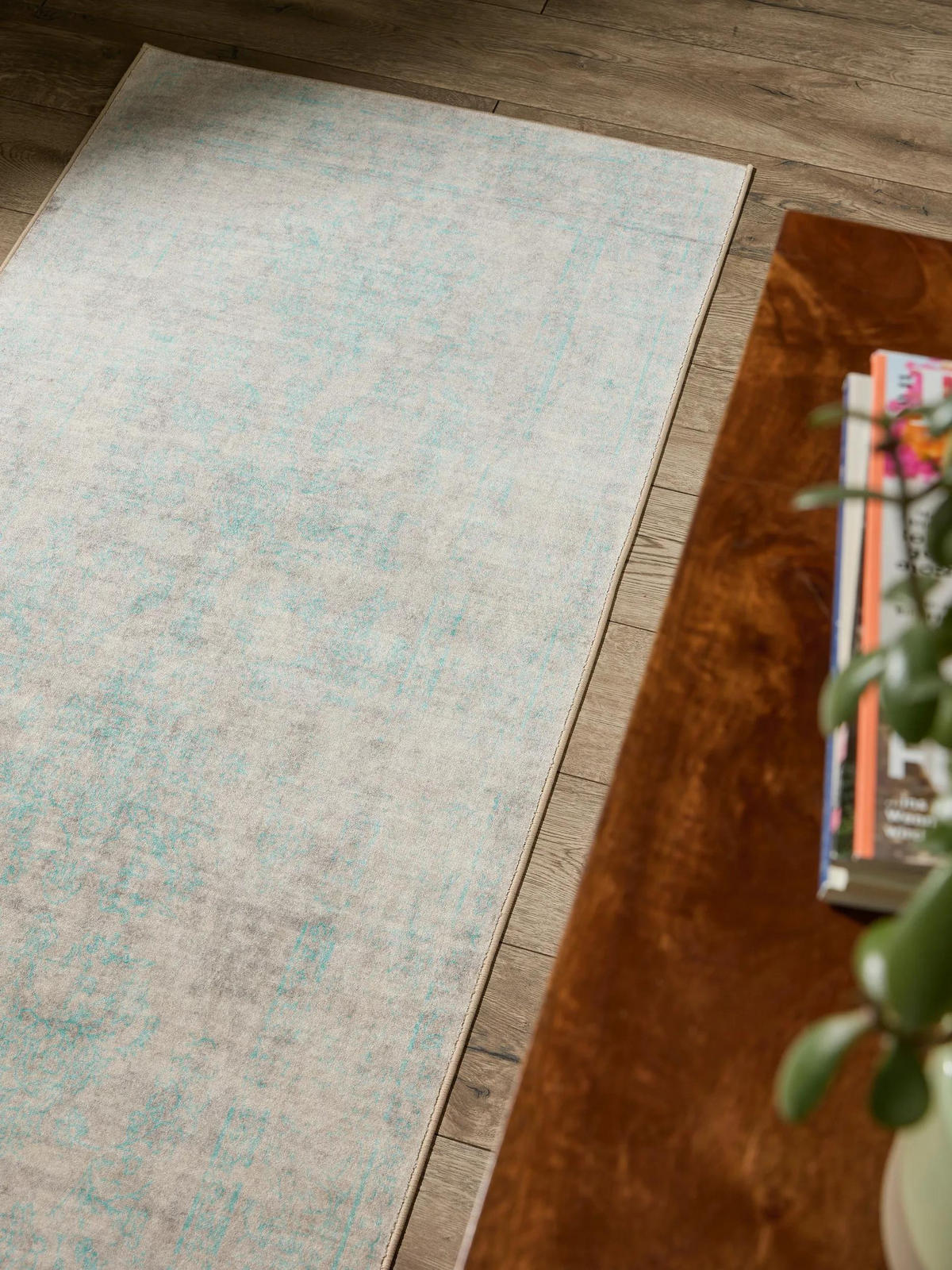 VINTAGE-LÄUFER Miray waschbar 80/240 cm - Türkis/Grau, Kunststoff (80/240cm) - benuta Nest