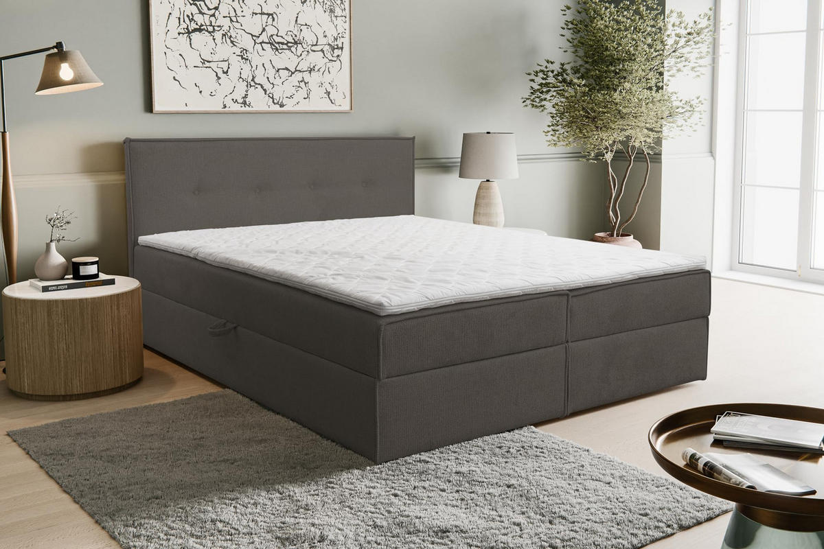 BOXBETT CALIDO mit zwei Bettkästen H2/H3 Matratze und Topper 140 x 200 cm - Dunkelgrau, Holzwerkstoff (140/200cm) - VENASI MÖBEL