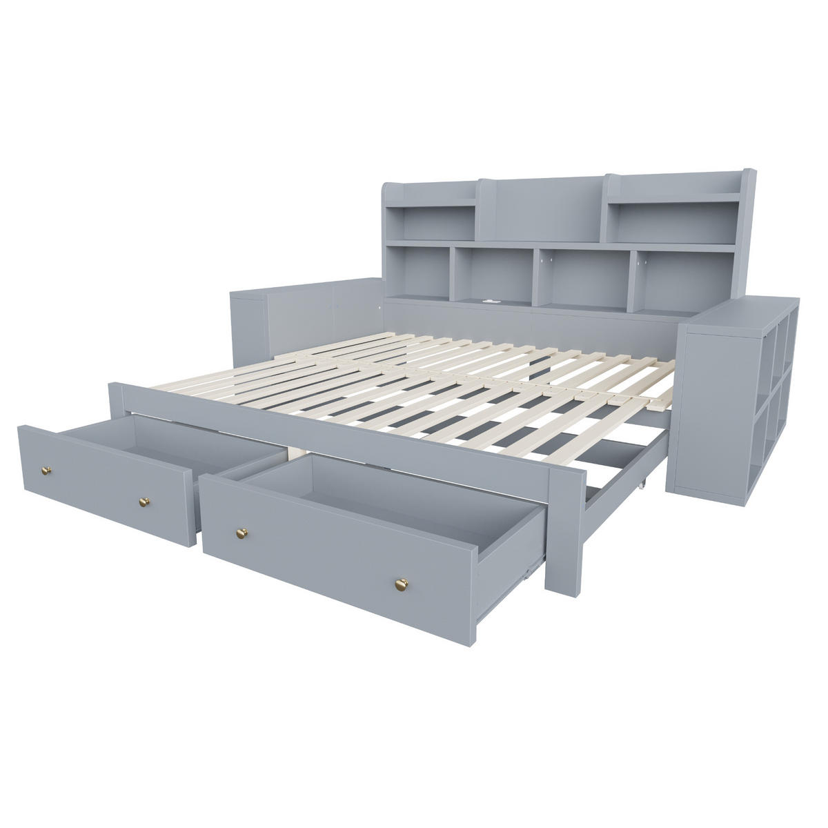 AUSZIEHBETT 90/180/200 cm mit Ablagefächern und Schubladen, DE-41646, in Grau - Grau, Holzwerkstoff (90/200cm) - ComfortXL